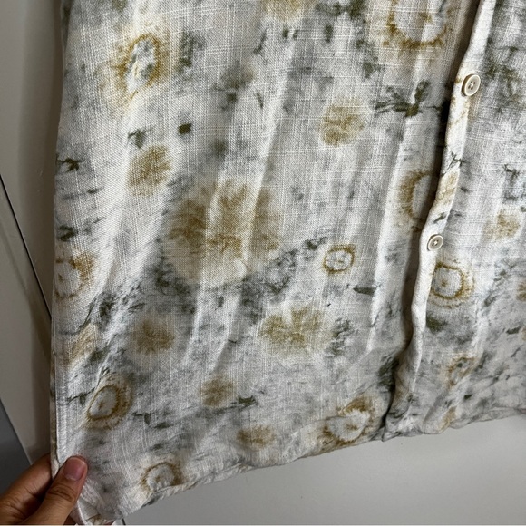 Zara Light Beige Linen Blend Tie Dye Relaxed Fit Short Sleeve Button Up Shirt - Picture 4 of 6